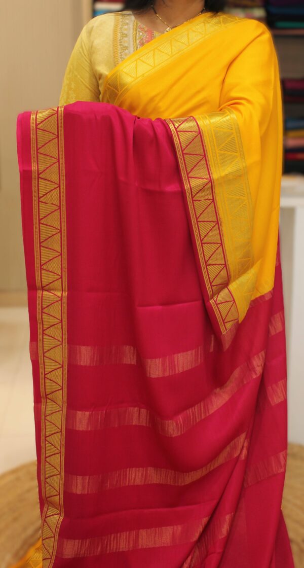 Half n Half KSIC Border Pure Mysore Crepe Silk Saree - Image 3