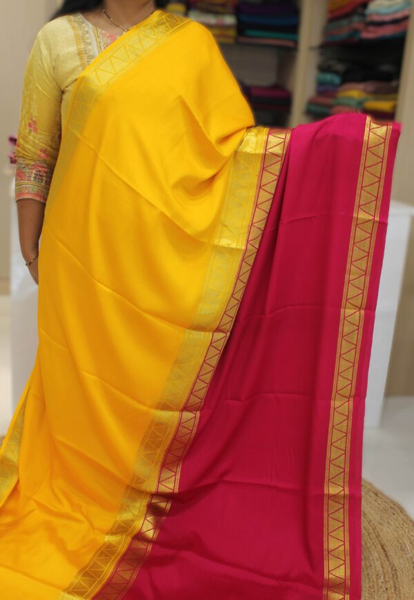 Half n Half KSIC Border Pure Mysore Crepe Silk Saree - Image 4