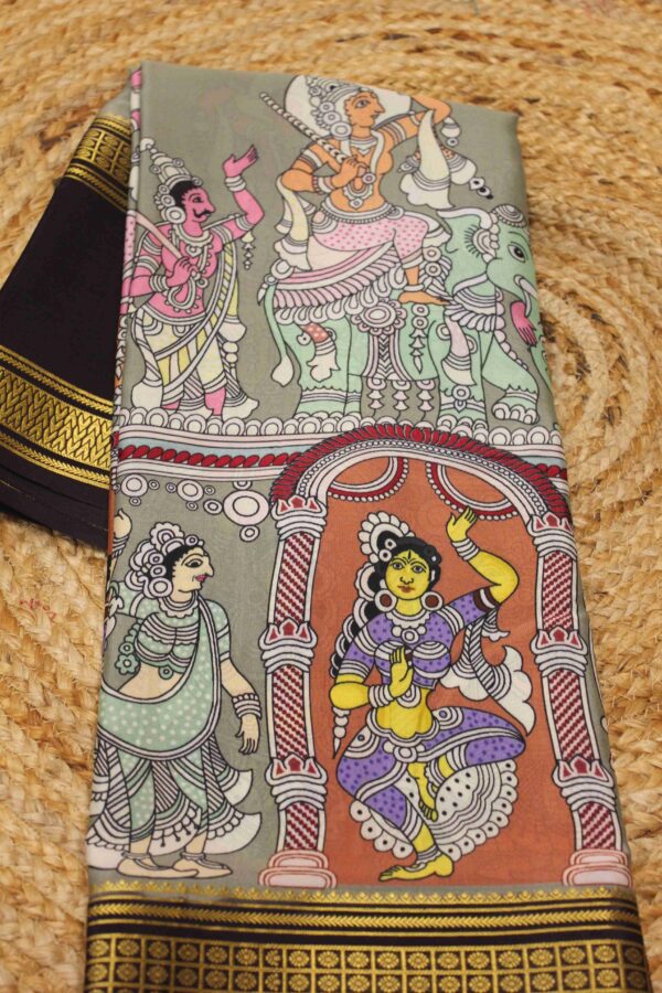 Kalamkari Printed Pure Mysore Silk Saree - Image 4