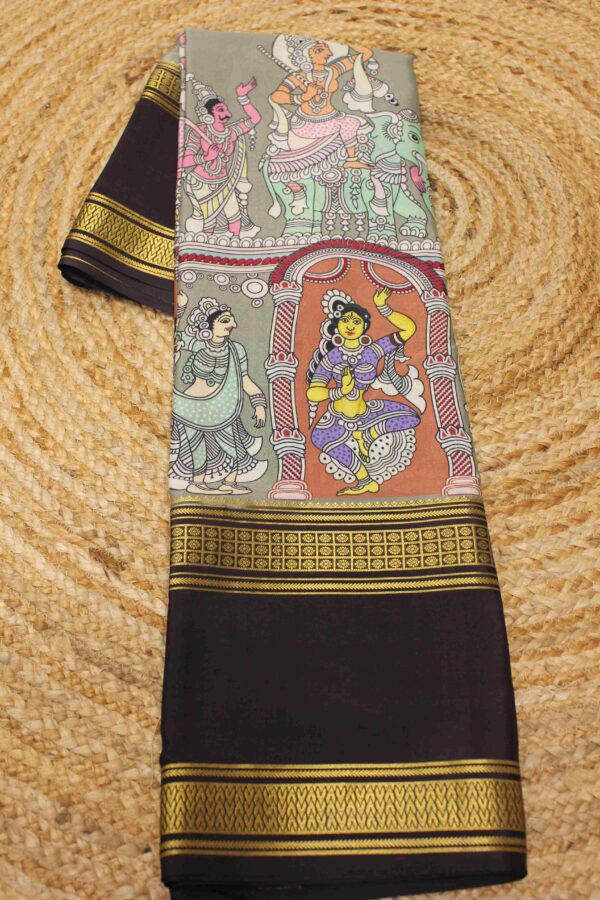 Kalamkari Printed Pure Mysore Silk Saree - Image 3