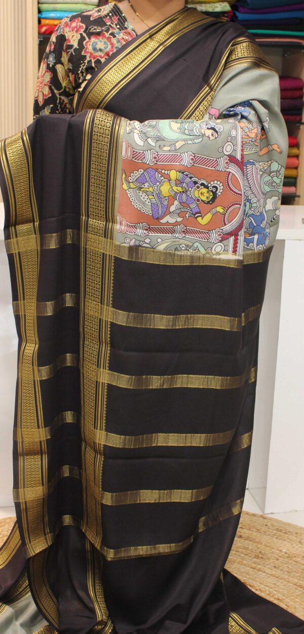 Kalamkari Printed Pure Mysore Silk Saree - Image 2
