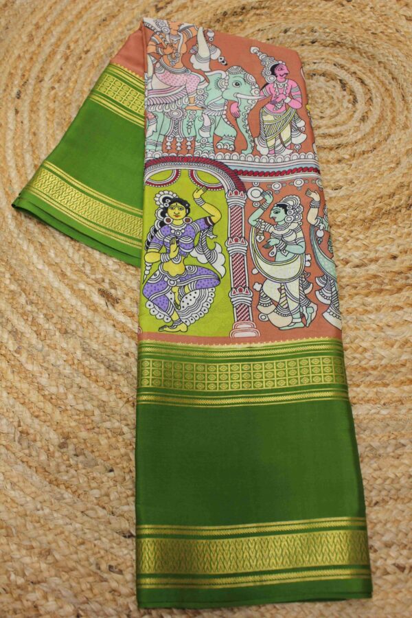 Kalamkari Printed Pure Mysore Silk Saree - Image 5