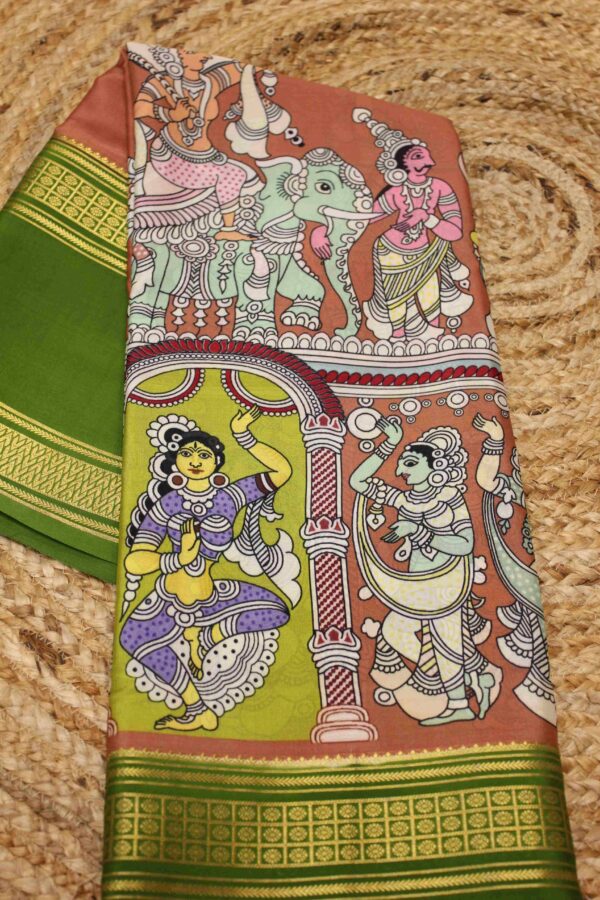 Kalamkari Printed Pure Mysore Silk Saree - Image 6