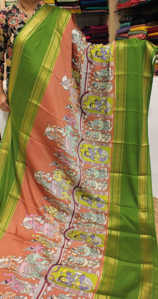 Kalamkari Printed Pure Mysore Silk Saree - Image 7