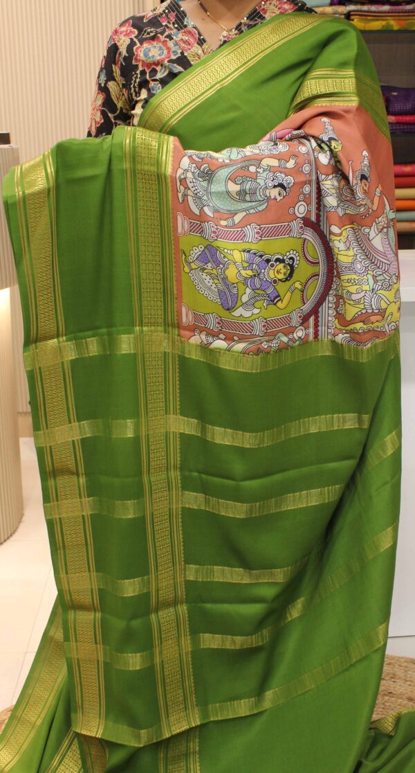 Kalamkari Printed Pure Mysore Silk Saree - Image 8