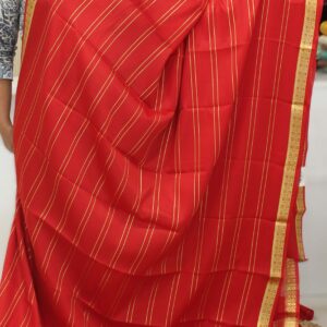 Zari Woven Horizontal Double Lines Pure Mysore Crepe Silk Saree