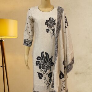Pearl White & Black with Cut Dana & Sequence Work Kurta Set