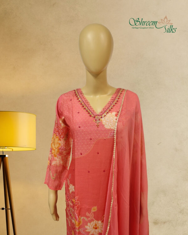 Pink Printed with Zardosi & Beads Work Kurta Set - Image 2