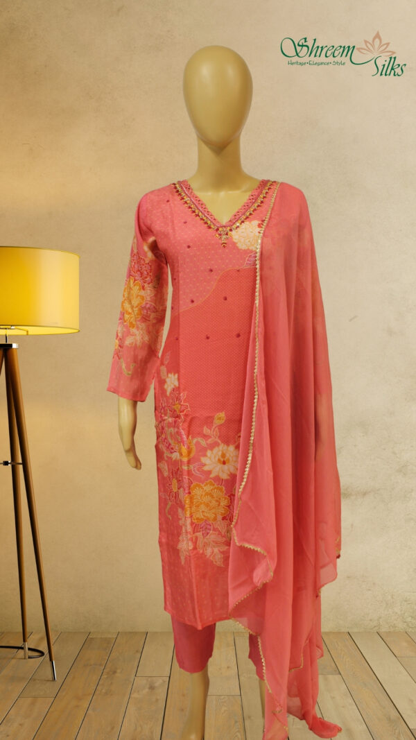 Pink Printed with Zardosi & Beads Work Kurta Set