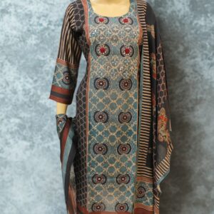 Blue & Black with Ajrak Print Kurta Set