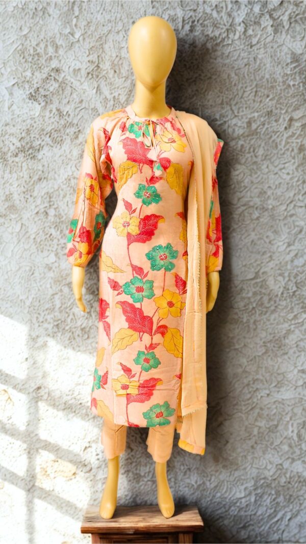 Peach with Multicolor Floral Prints Kurta Set