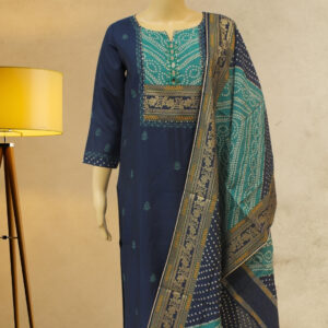 Navy Blue Bandhani Print with Mirror work Kurta Set