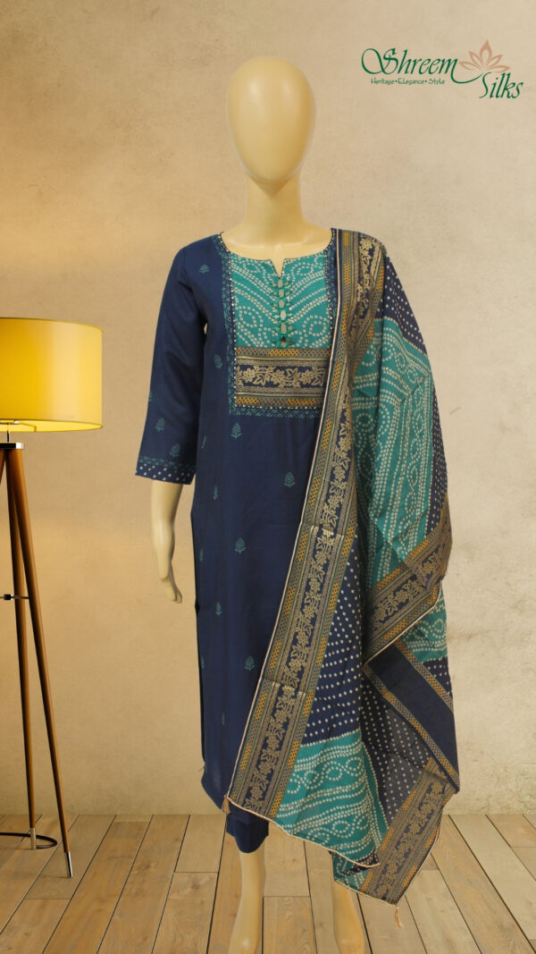 Navy Blue Bandhani Print with Mirror work Kurta Set
