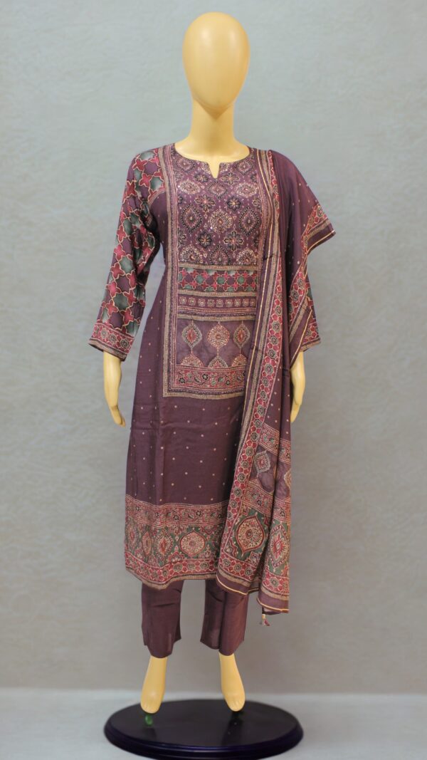 Purple & Black Ajrak Print Kurta Set