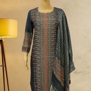Green with Orange and Beige Printed with Sequence work Designer Kurta Set