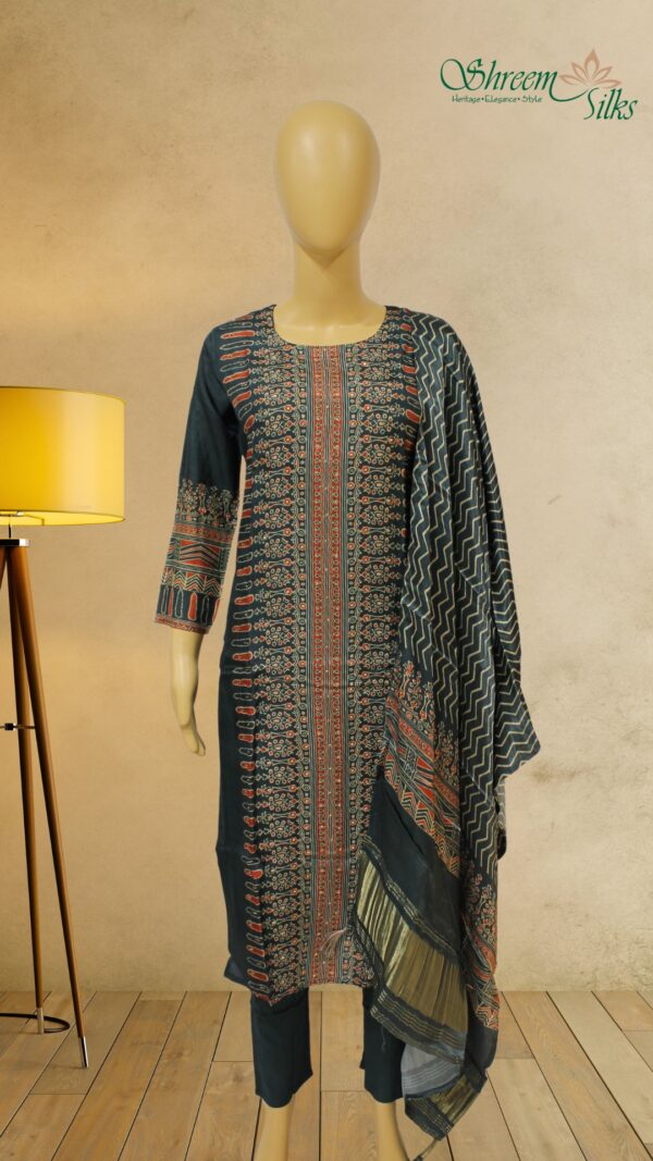 Green with Orange and Beige Printed with Sequence work Designer Kurta Set