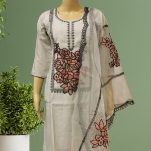 Grey and Black with Floral Aplique work Designer Kurta Set