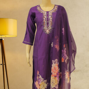 Alternative view of Purple with Beads and Pearl Work Designer Kurta Set