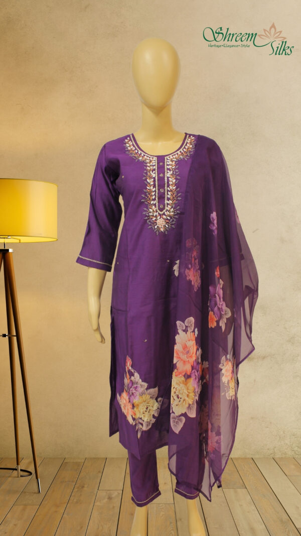 Purple with Beads and Pearl Work Designer Kurta Set - Image 2
