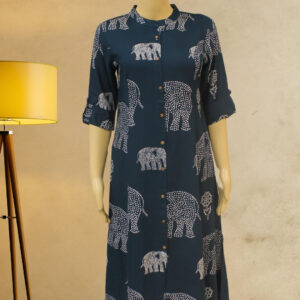Blue & White Printed Kurta Set