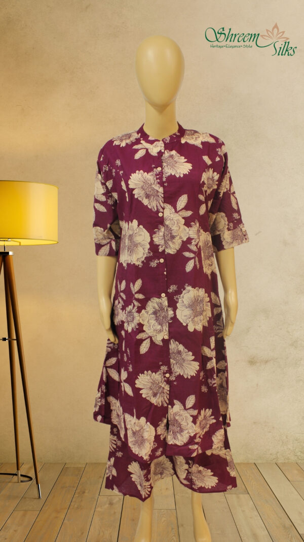 Wine & Beige Floral Prints Kurta Set