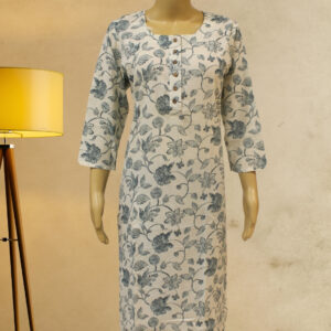 Cream with Blue Floral Prints Kurti