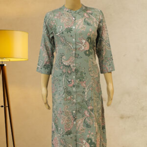 Green & Pink Floral Kalamkaari Prints Kurti