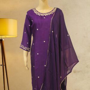 Alternative view of Royal Purple with Cutdana & Pearl work Designer Kurta Set