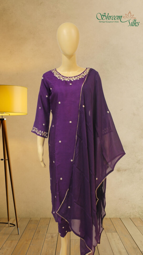 Royal Purple with Cutdana & Pearl work Designer Kurta Set - Image 2