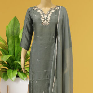 Grey with French Knots & Zardosi work Designer Kurta Set