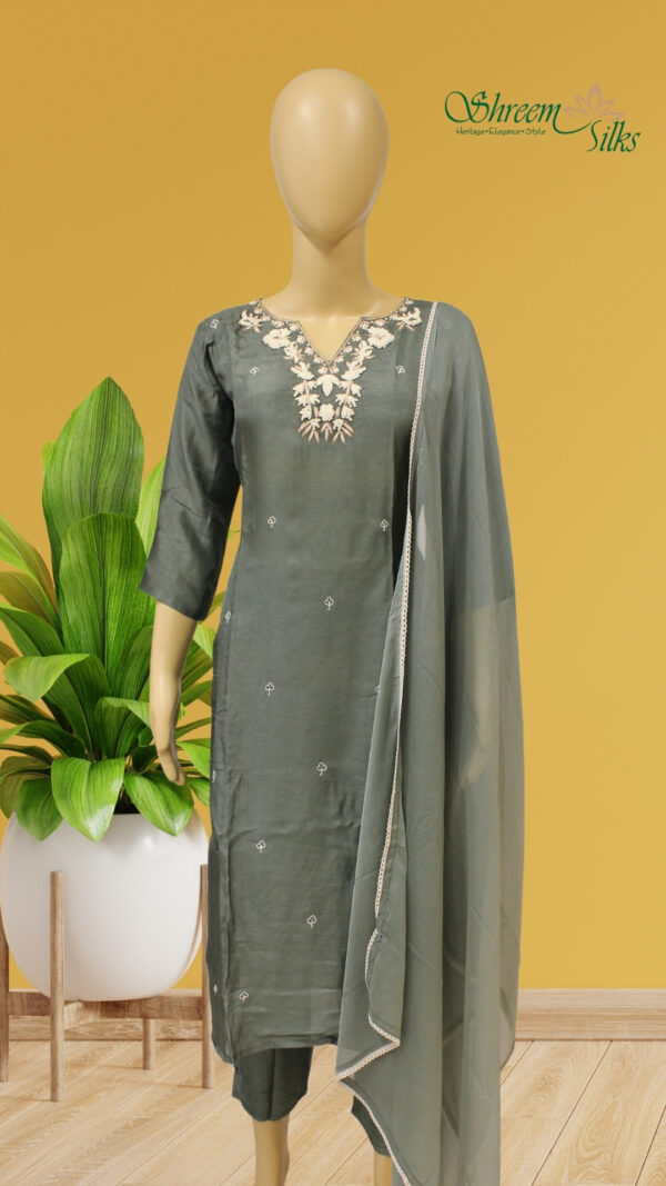 Grey with French Knots & Zardosi work Designer Kurta Set