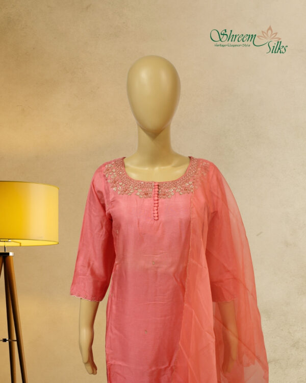 Peach with Knot & Pearl work Designer Kurta Set