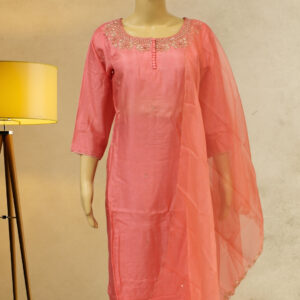 Alternative view of Peach with Knot & Pearl work Designer Kurta Set