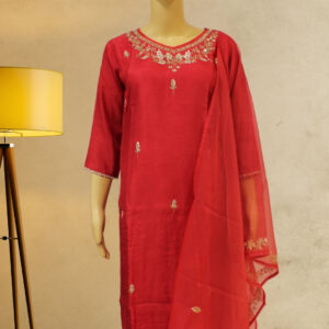 Alternative view of Cutdana & Pearl work Red Designer Kurta Set