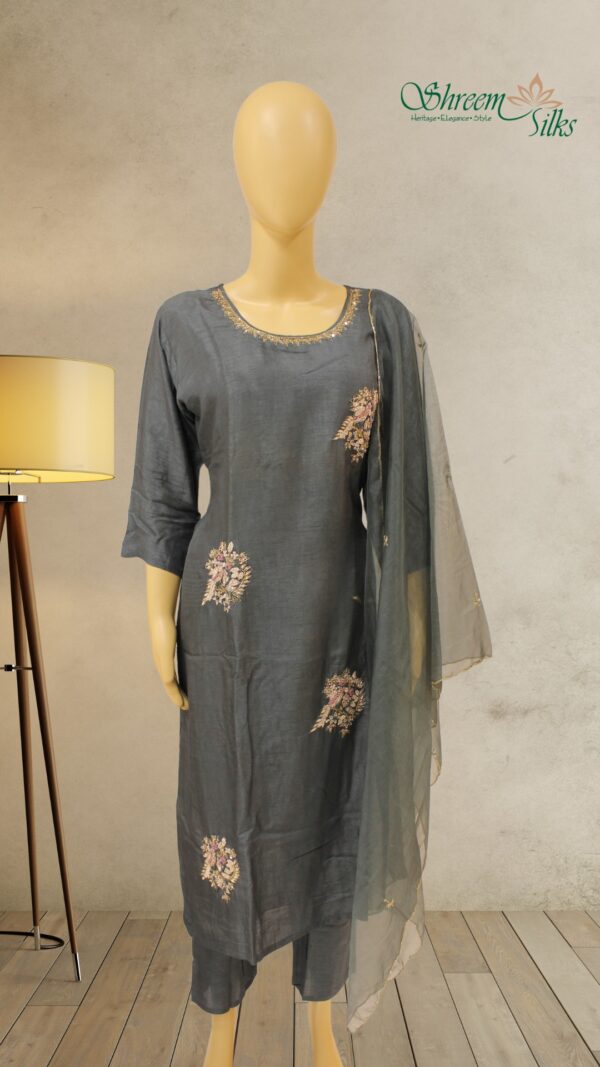 Grey with Sequence & Knot work Designer Kurta Set