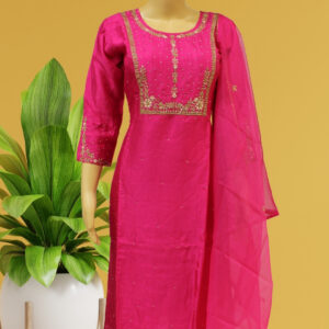 Fuchsia Pink Pearl & Zardosi work Designer Kurta Set