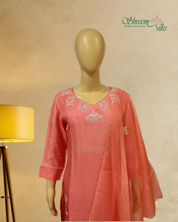 Peach with Floral Embroidery Designer Kurta Set