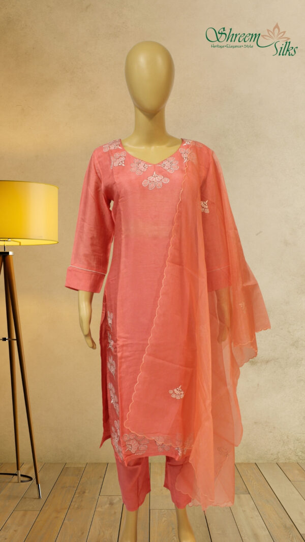 Peach with Floral Embroidery Designer Kurta Set - Image 2