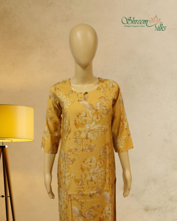 Yellow Floral Prints Kurta and Bottom - Image 2