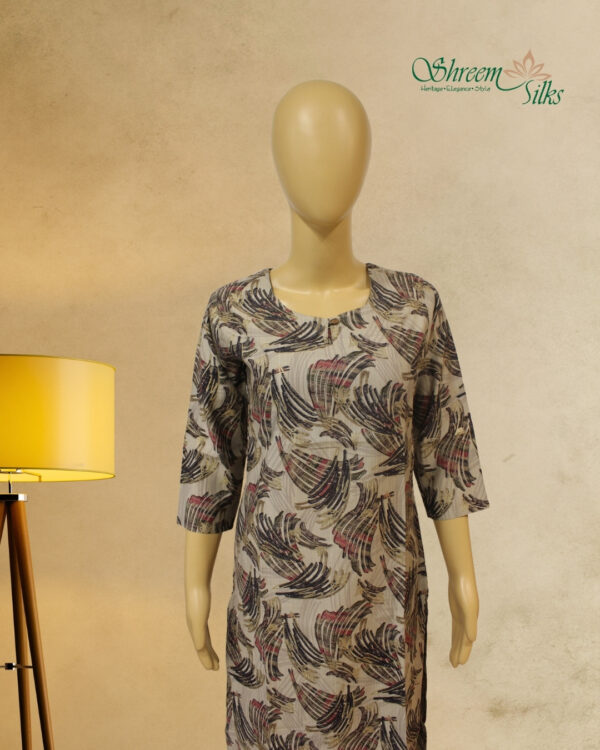 Grey with Multicolor Abstract Prints Kurta and Bottom - Image 2