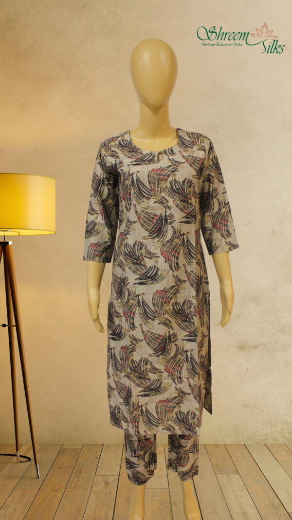 Grey with Multicolor Abstract Prints Kurta and Bottom
