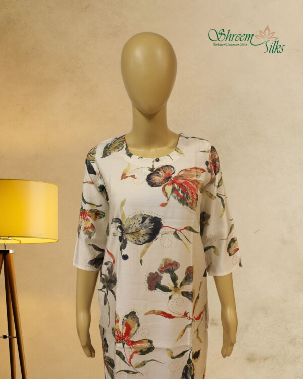 Off White Multicolor Floral Prints Kurta and Bottom - Image 2
