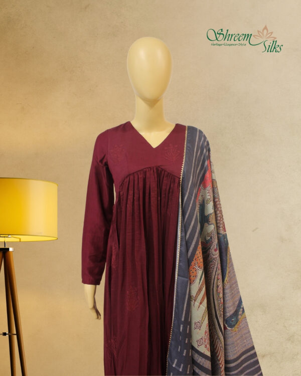 Wine Aliya Cut Anarkali Kurta Set - Image 2
