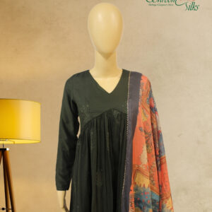 Bottle Green Aliya Cut Anarkali Kurta Set
