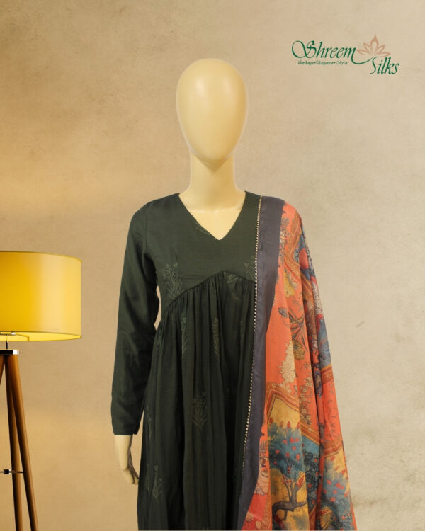 Bottle Green Aliya Cut Anarkali Kurta Set