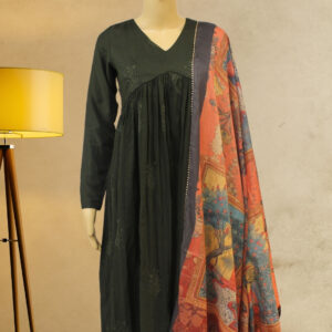 Alternative view of Bottle Green Aliya Cut Anarkali Kurta Set