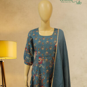Alternative view of Blue Floral Printed Anarkali Kurta Set