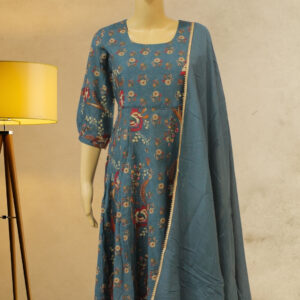 Blue Floral Printed Anarkali Kurta Set