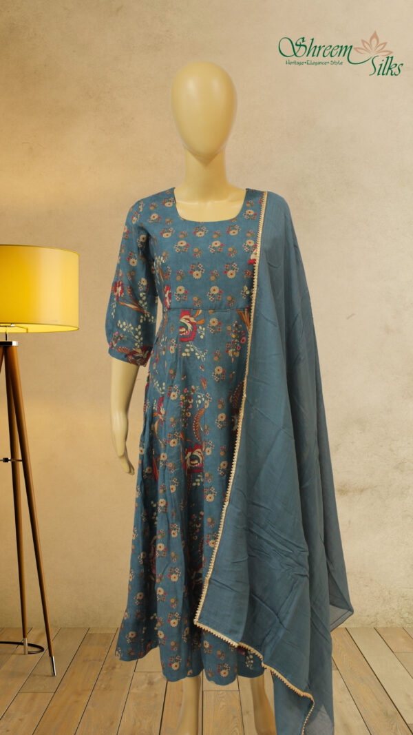 Blue Floral Printed Anarkali Kurta Set