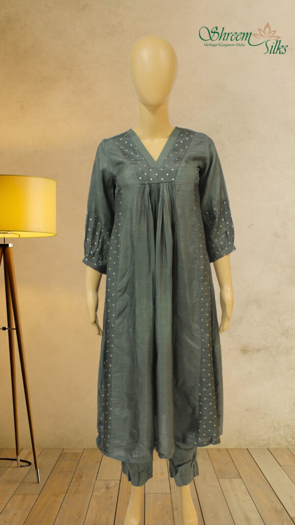 Green Zari Woven Buttas Anarkali Kurta Set - Image 2